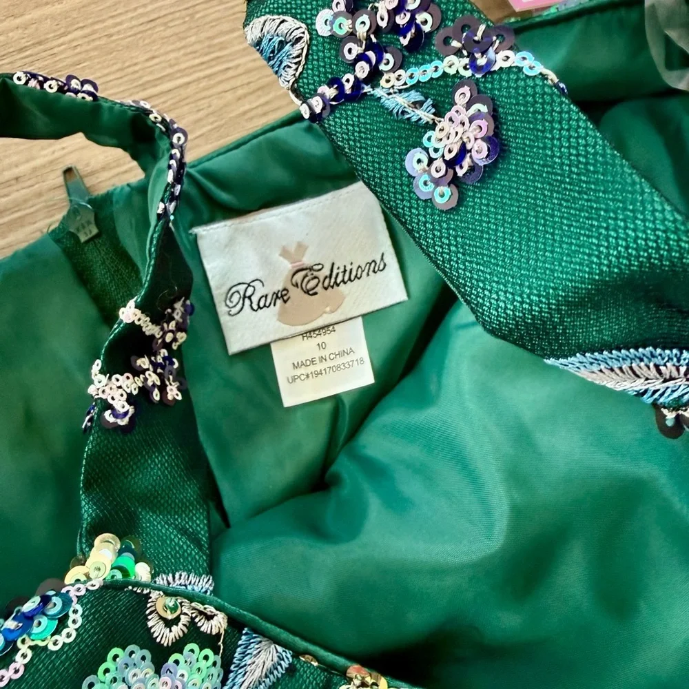 Rare Editions Emerald Green Floral Sequin Party Dress